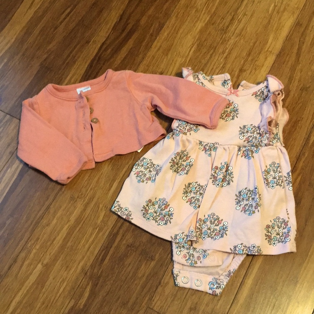Newborn Carter’s dress and cardigan